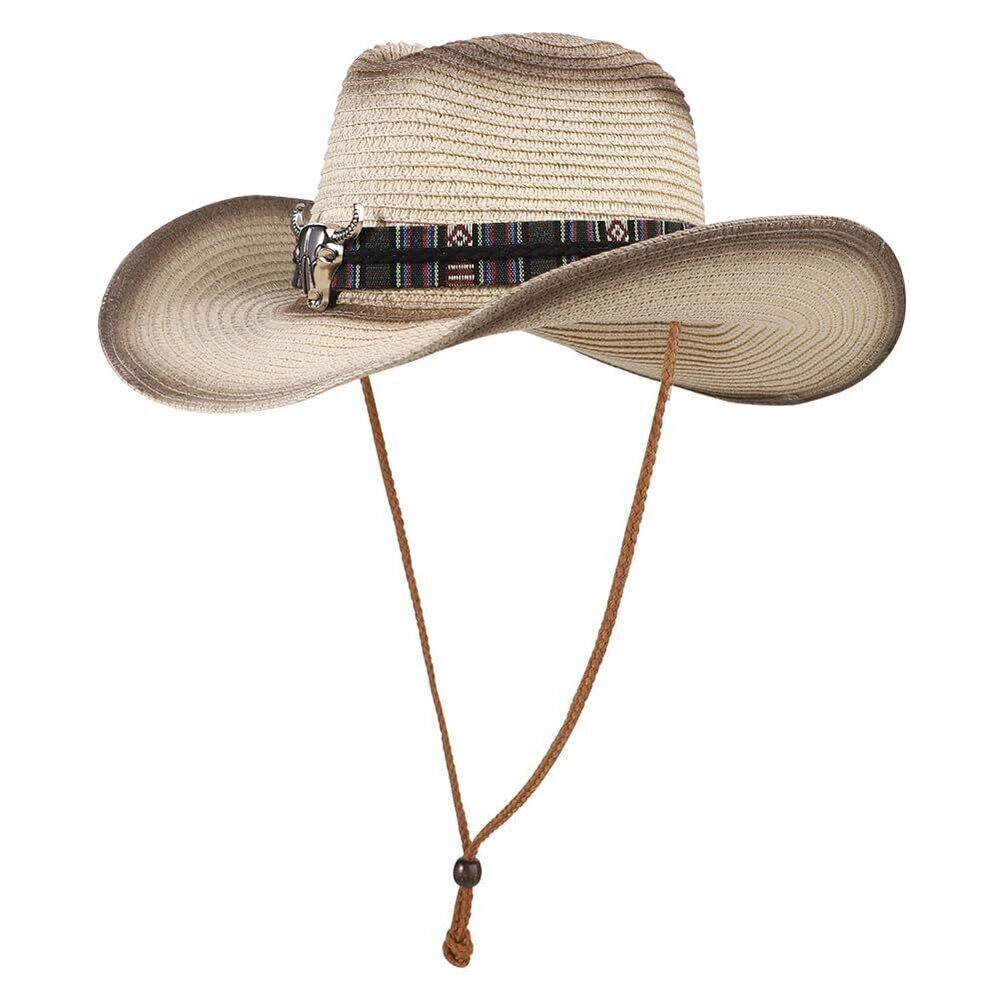 6040 Straw Cowboy Hat Wide Brim Western Straw Cowgirl Panama Hat Summer